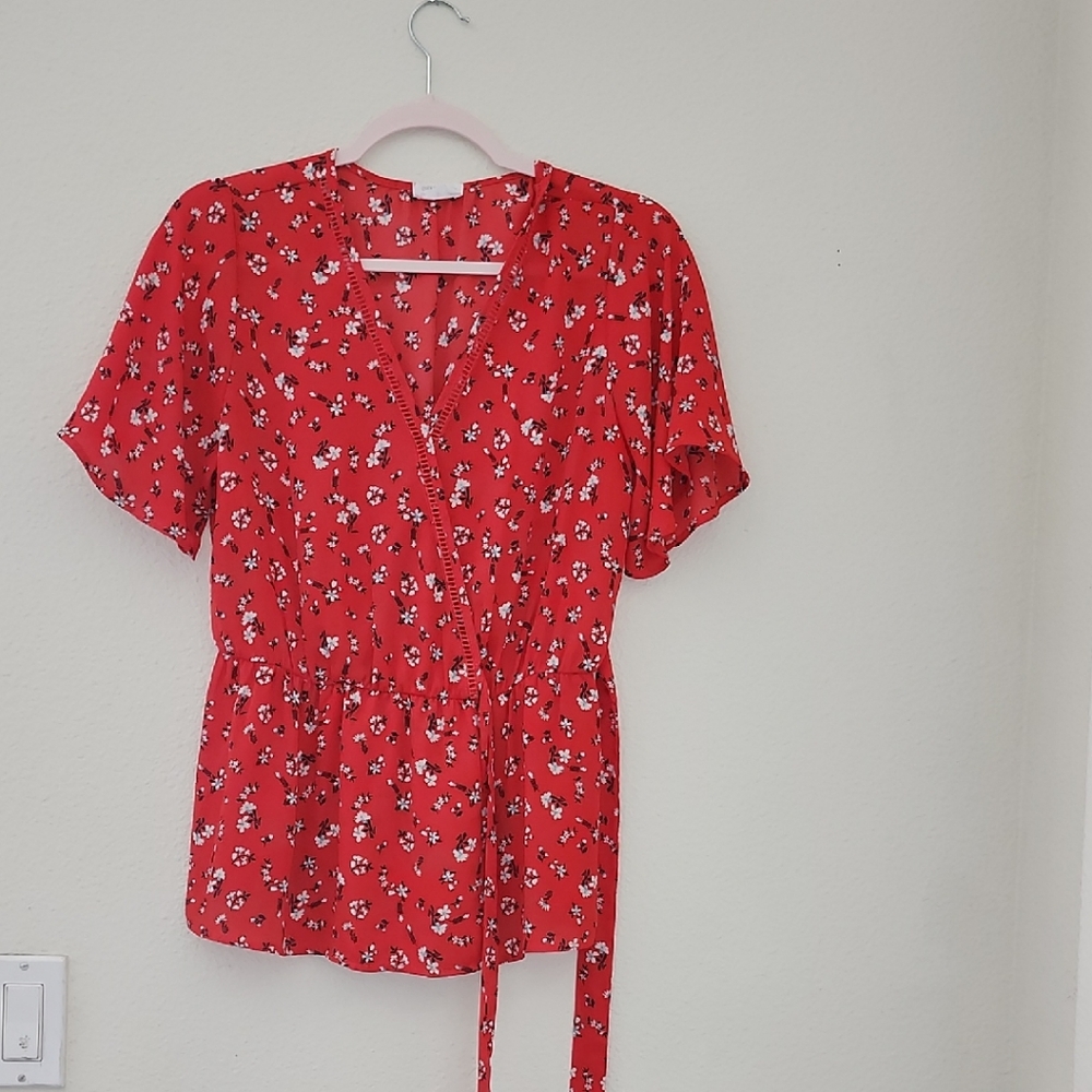Sienna Sky Red Peplum Tie Front Blouse